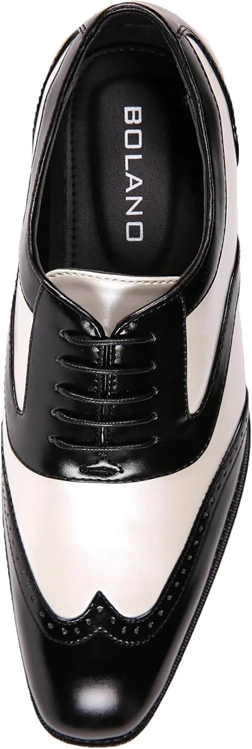 Bolano Lawson, Wingtip Oxford Dress Shoes for Men, Two-Tone & Shiny Metallic Oxfords, Men's Formal Tuxedo Shoes