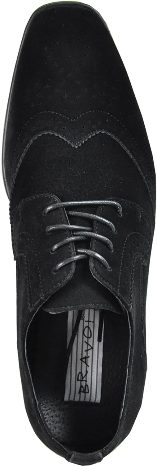 bravo! Men Dress Shoe King Classic Lace-up Oxford Plain or Cap Toe or Wingtip Leather Sock Medium and Wide Width Size from 6 to 18 Black Brown Cognac Blue Purple Red