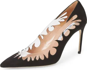Brian Atwood Victory Cutout Pointy Toe Black Clear Flame Pointed Stiletto Pumps