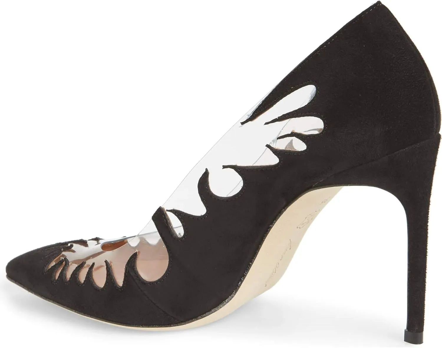 Brian Atwood Victory Cutout Pointy Toe Black Clear Flame Pointed Stiletto Pumps