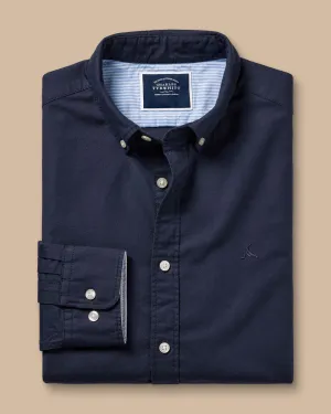 Button Down Collar Stretched Washed Oxford Slim Fit Shirt Navy