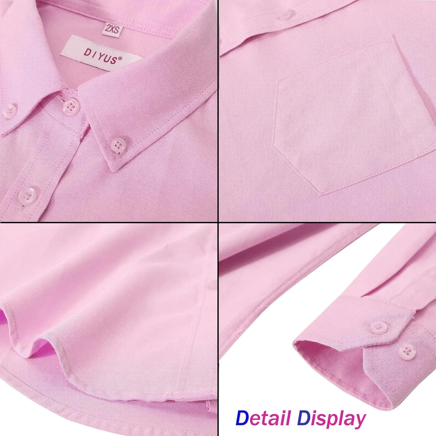 Button Up Shirt Women Long Sleeve Oxford Shirt Classic-Fit Cotton Work Blouse Wrinkle Resistant