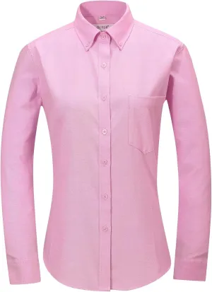 Button Up Shirt Women Long Sleeve Oxford Shirt Classic-Fit Cotton Work Blouse Wrinkle Resistant