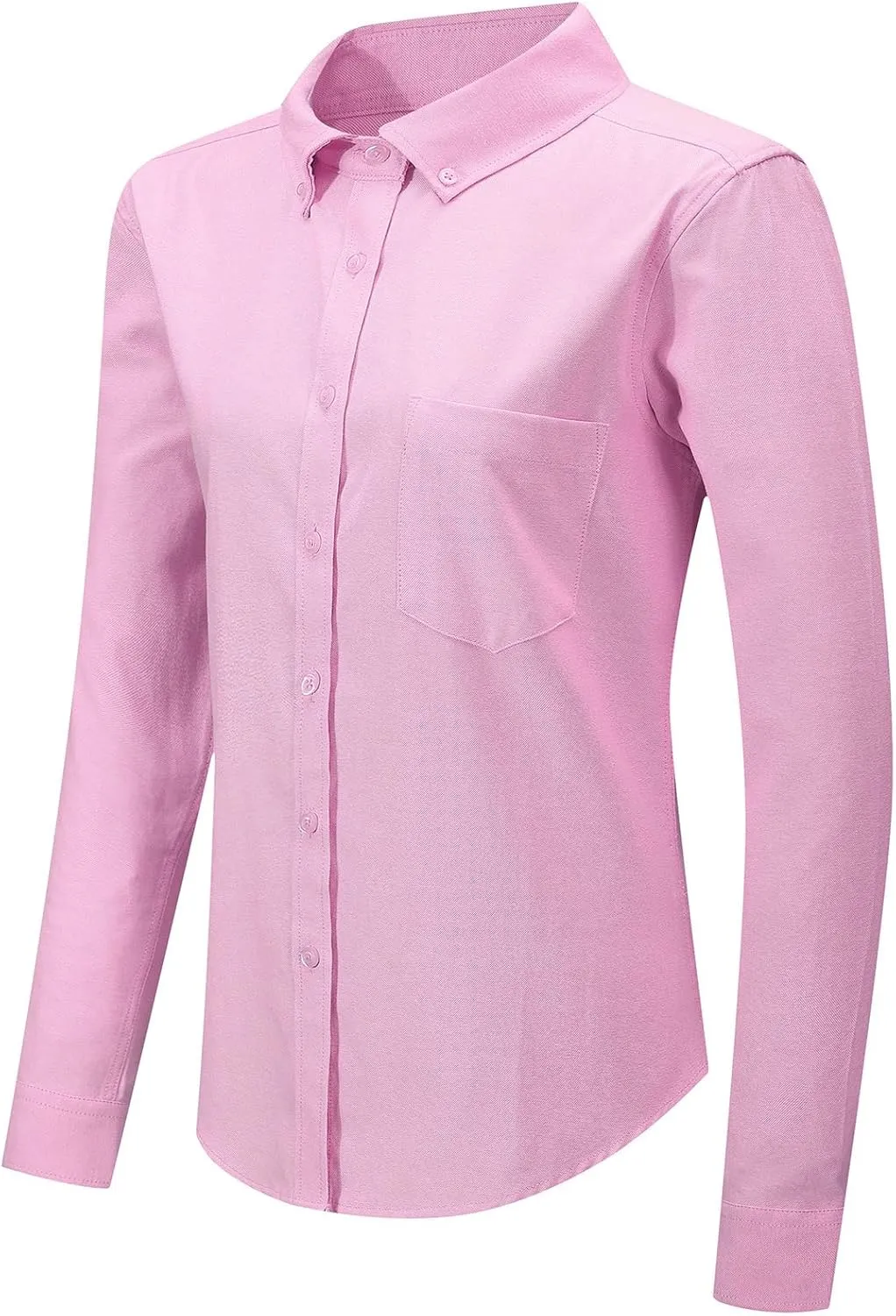 Button Up Shirt Women Long Sleeve Oxford Shirt Classic-Fit Cotton Work Blouse Wrinkle Resistant