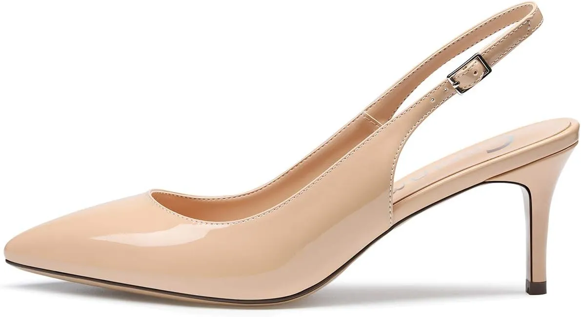 Castamere Womens Slingback Slip-on Kitten Heels Ankle-Strap Pumps Pointed Toe Sandals 6.5CM Stiletto Heel Pump
