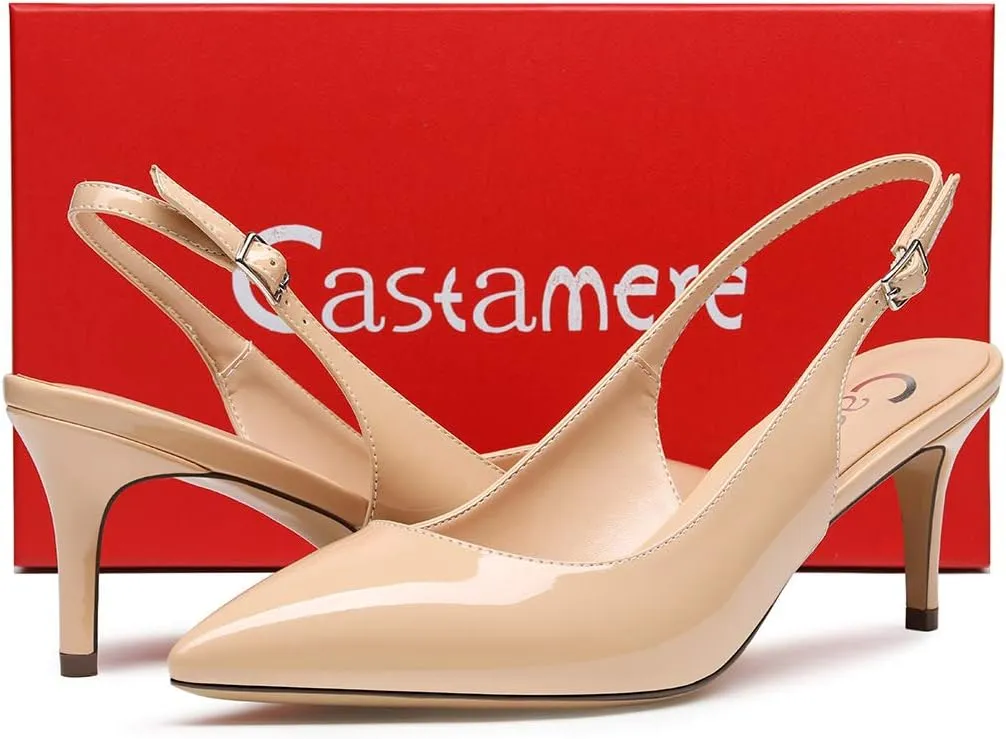 Castamere Womens Slingback Slip-on Kitten Heels Ankle-Strap Pumps Pointed Toe Sandals 6.5CM Stiletto Heel Pump