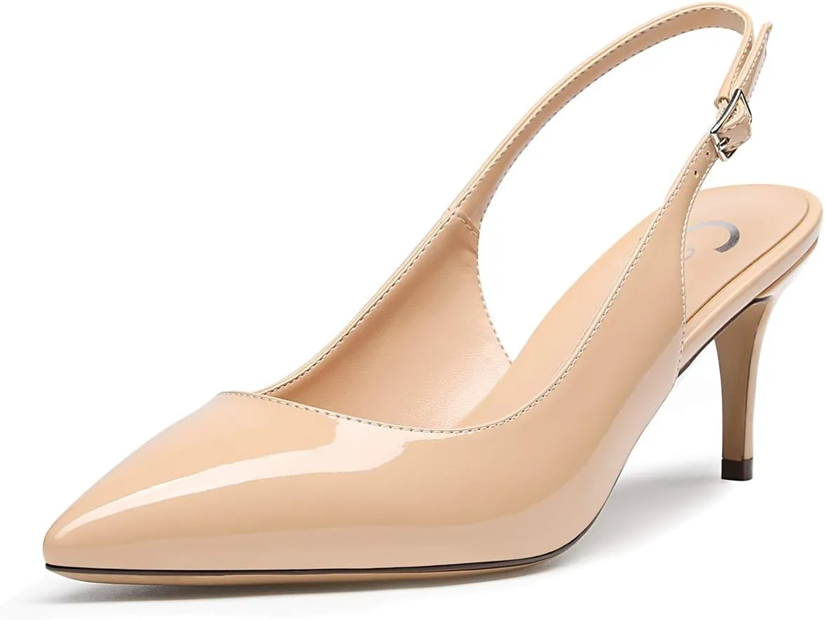 Castamere Womens Slingback Slip-on Kitten Heels Ankle-Strap Pumps Pointed Toe Sandals 6.5CM Stiletto Heel Pump