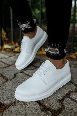 CH003 Men's Full White Matte Leather Casual Classic Sneaker Shoes