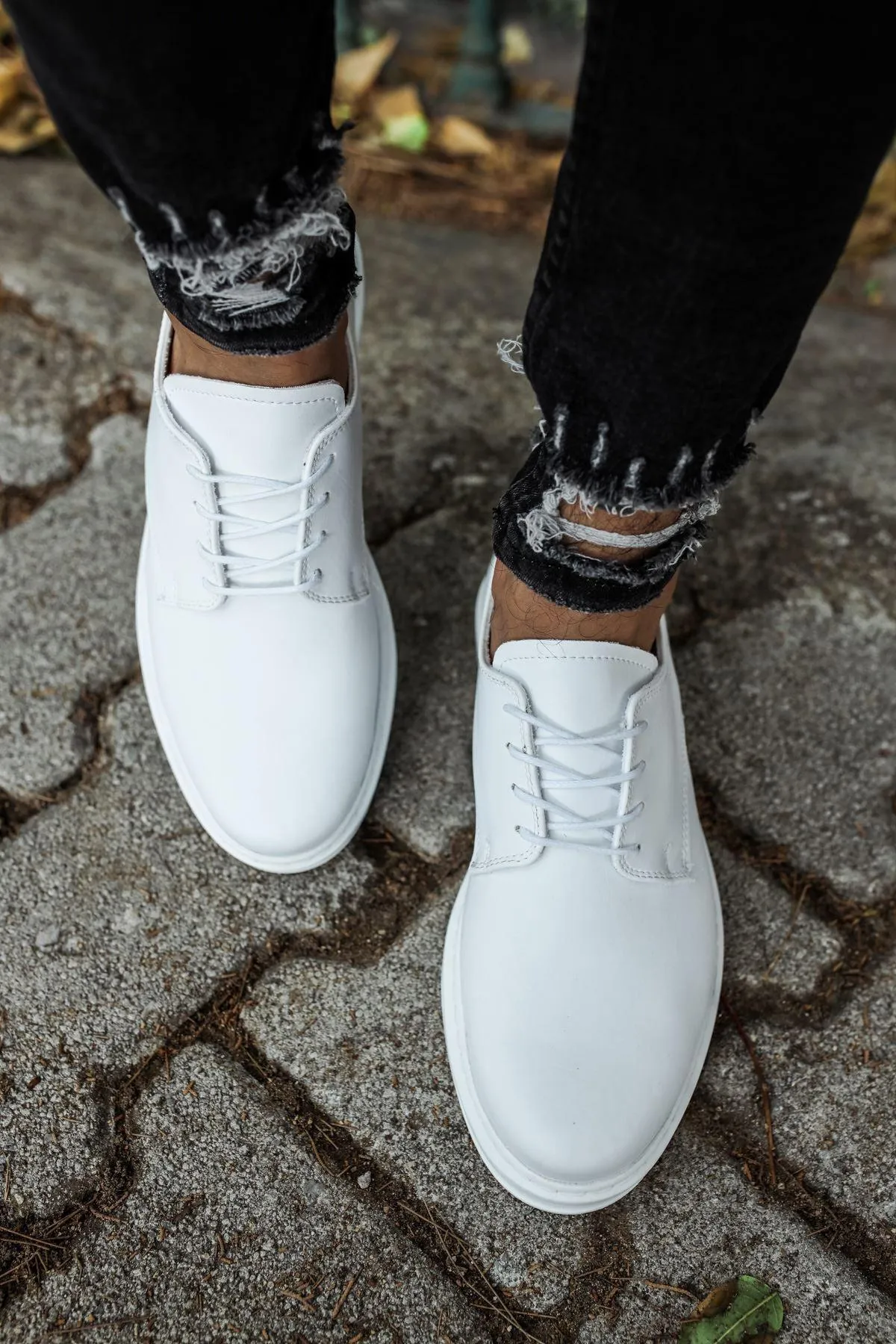 CH003 Men's Full White Matte Leather Casual Classic Sneaker Shoes