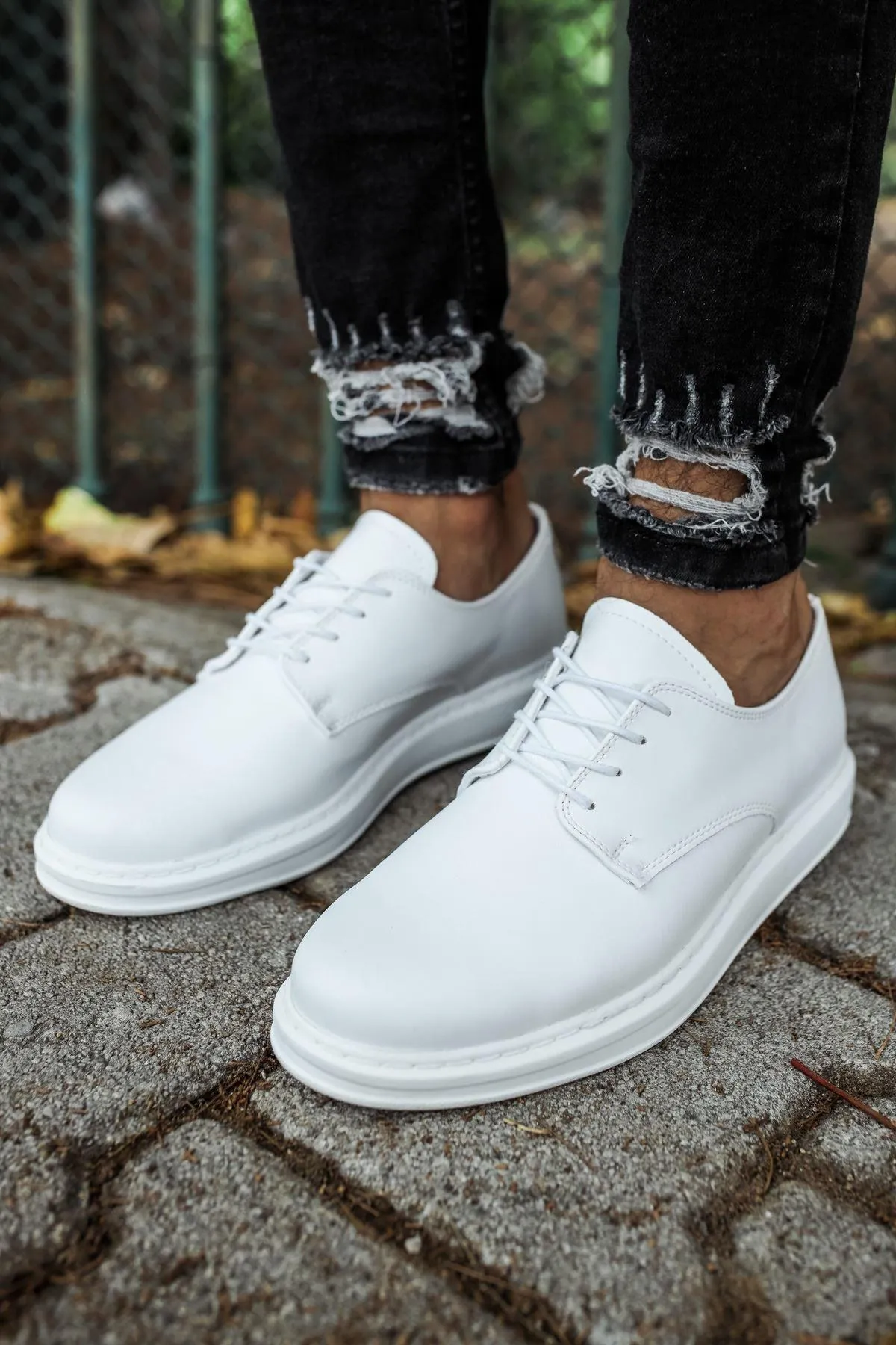 CH003 Men's Full White Matte Leather Casual Classic Sneaker Shoes