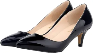 ChaiRong Zhou Women's Pointed Toe Low Heels PU Leather Dress Pumps,Slip On Candy Color Fashion Work Pump Shoes