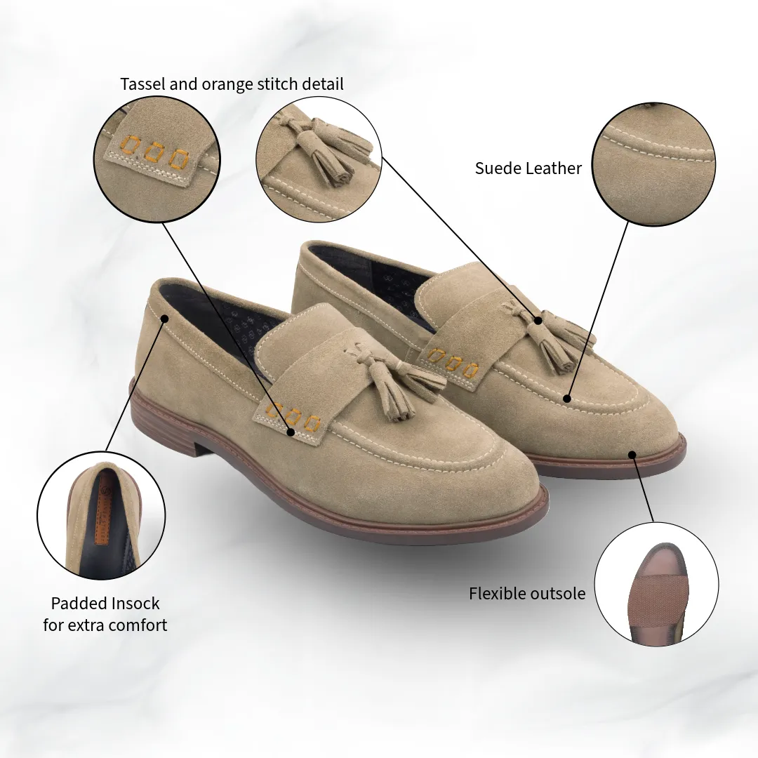 Charleston Suede Leather Tassel Loaferss - Sand