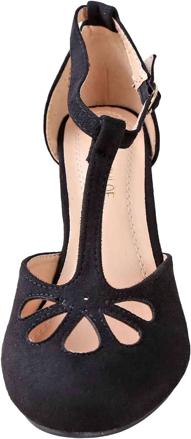 Chase & Chloe Women Mary Jane Oxford Pumps - Cute Low Kitten Heels - Retro Round Toe Shoe with Ankle Strap