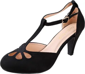 Chase & Chloe Women Mary Jane Oxford Pumps - Cute Low Kitten Heels - Retro Round Toe Shoe with Ankle Strap
