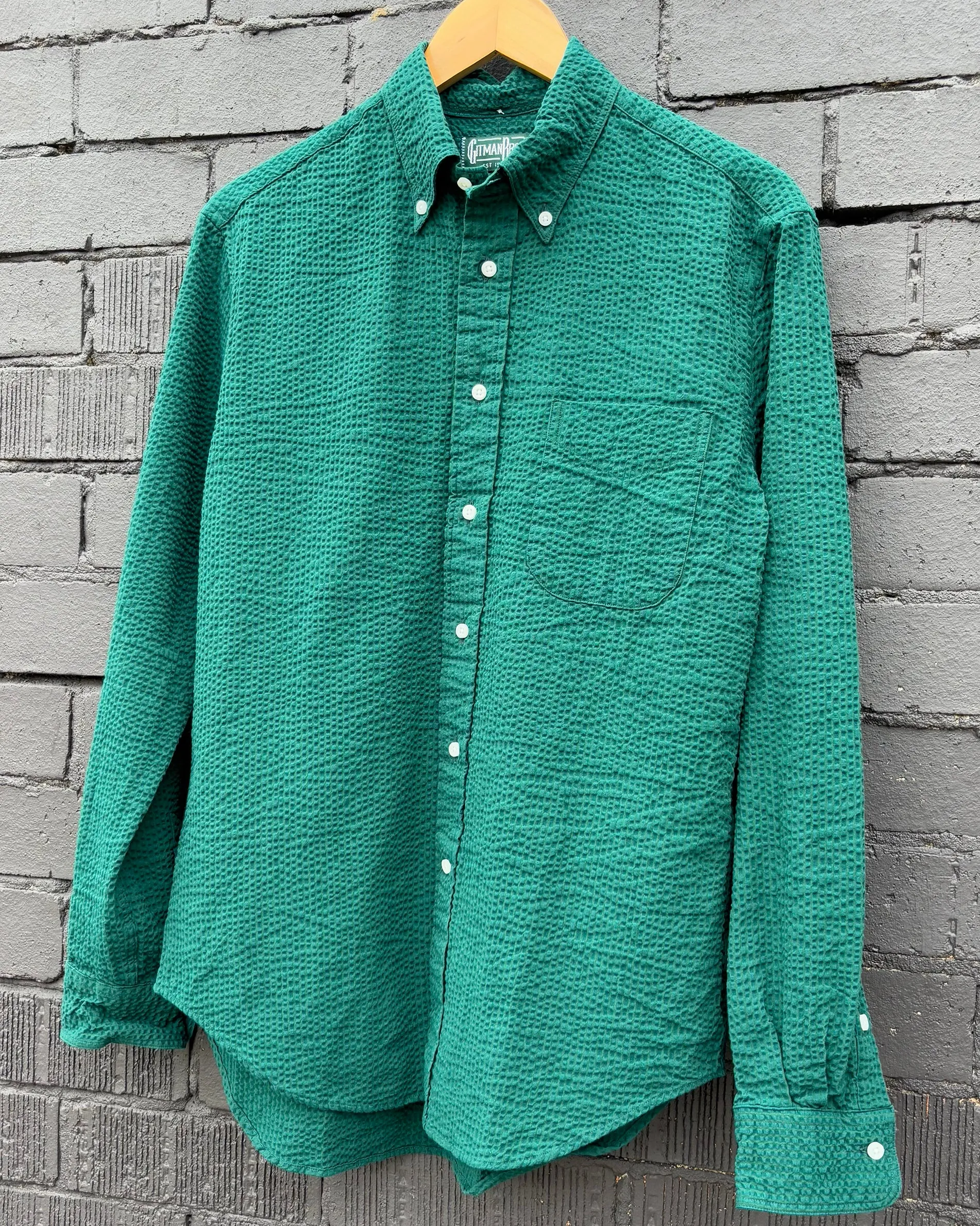 Classic Button Down - Junebug Green Seersucker