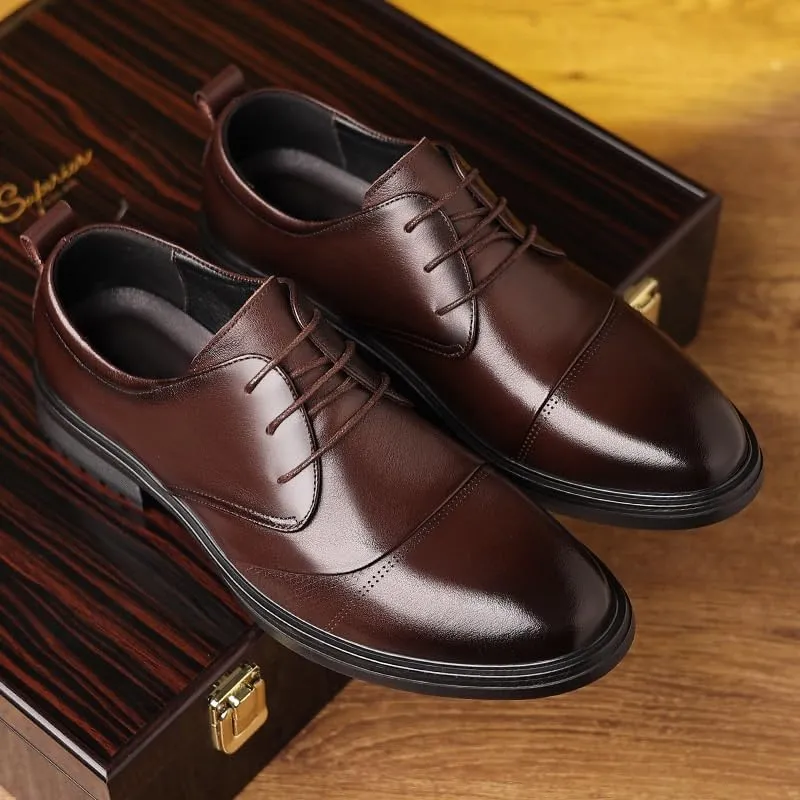 Classic Men's Leather Dress Shoes Business Formal Oxford Shoes for Men Rubber Non-Slip Derby Shoes