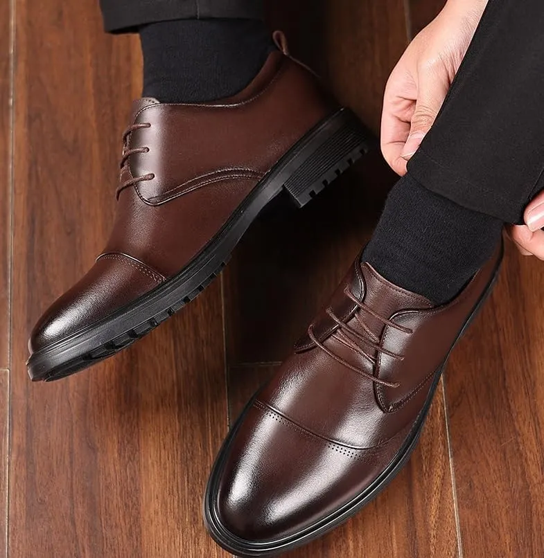 Classic Men's Leather Dress Shoes Business Formal Oxford Shoes for Men Rubber Non-Slip Derby Shoes