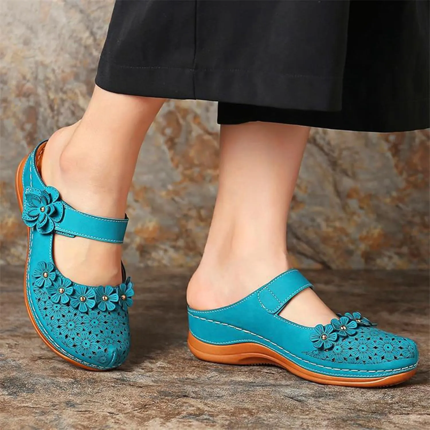 Clogs for Women Mules Shoes Comfortable Dressy Summer Closed Toe Wedge Sandals Fashion Hook and Loop Fastener Slipper Backless Low Wedge Slip On Shoes