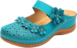 Clogs for Women Mules Shoes Comfortable Dressy Summer Closed Toe Wedge Sandals Fashion Hook and Loop Fastener Slipper Backless Low Wedge Slip On Shoes