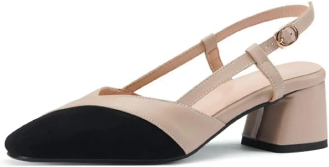 CoceMoce Classic Chunky Block Heel Pumps for Women 2 Inch Pointed Closed Toe Slingback Ankle Strap Dress Shoes with Buckle Prom Work Office Dating Church