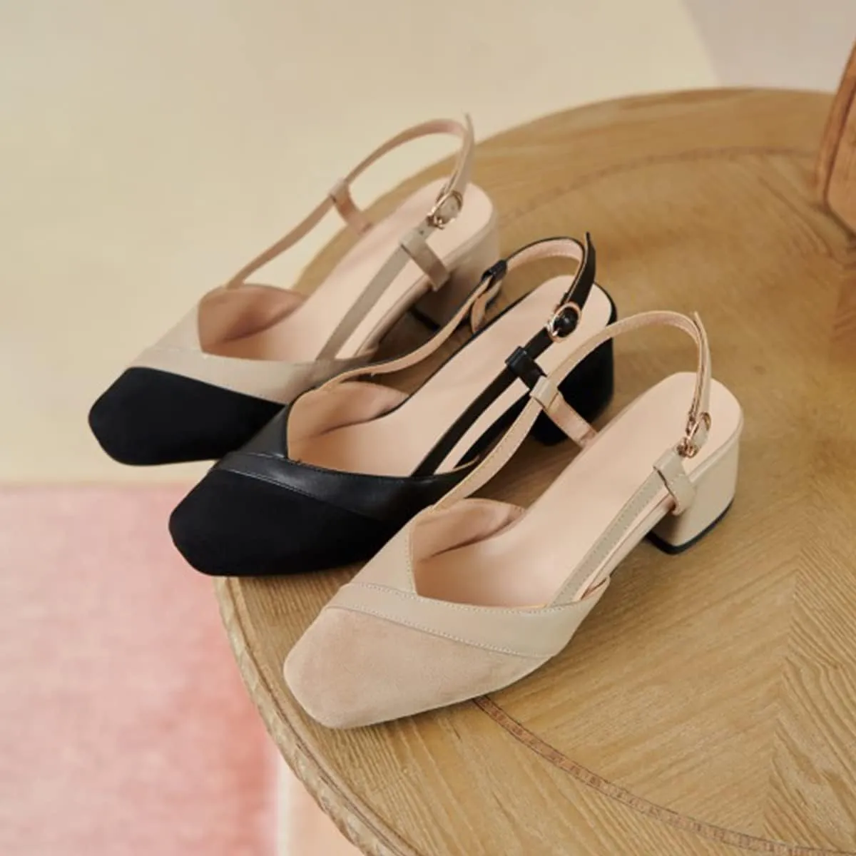 CoceMoce Classic Chunky Block Heel Pumps for Women 2 Inch Pointed Closed Toe Slingback Ankle Strap Dress Shoes with Buckle Prom Work Office Dating Church