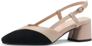 CoceMoce Classic Chunky Block Heel Pumps for Women 2 Inch Pointed Closed Toe Slingback Ankle Strap Dress Shoes with Buckle Prom Work Office Dating Church