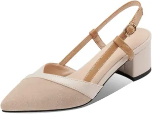 CoceMoce Classic Chunky Block Heel Pumps for Women 2 Inch Pointed Closed Toe Slingback Ankle Strap Dress Shoes with Buckle Prom Work Office Dating Church