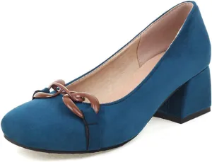 CoceMoce Classic Mid Block Heel Closed Round Toe Pumps for Women Office Lady Slip-On Suede Dress Shoes with Chains Work Office Church Prom Dating Daily Wear