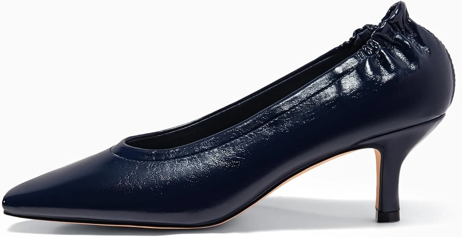 Coutgo Womens Dress Shoes Low Kitten Heels Square Pointed Toe Slip On Crinkled Work Pump Shoes