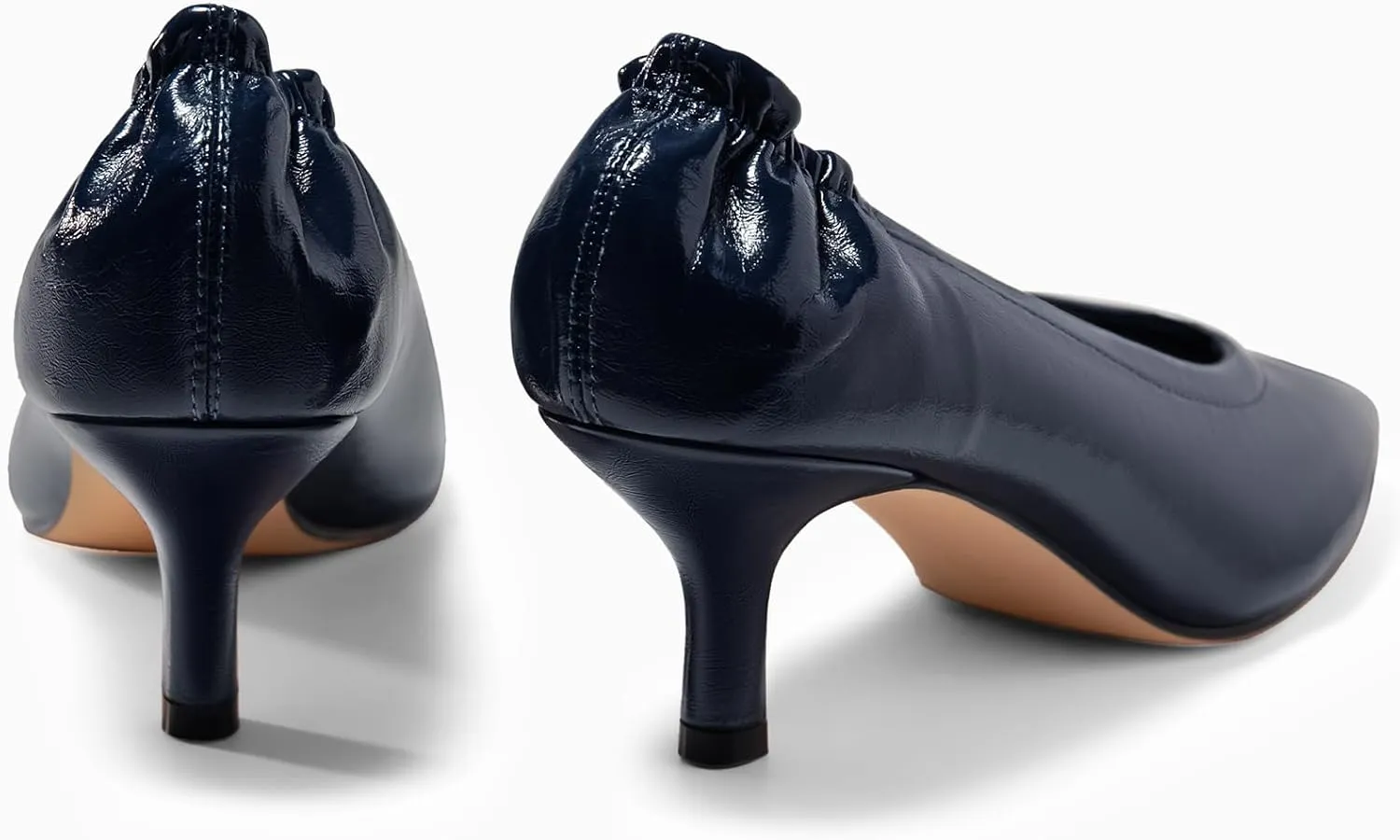 Coutgo Womens Dress Shoes Low Kitten Heels Square Pointed Toe Slip On Crinkled Work Pump Shoes