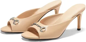 Coutgo Womens Heeled Mules Peep Toe High Heels Backless Dress Shoes Summer Slide Sandals with Metal Chain