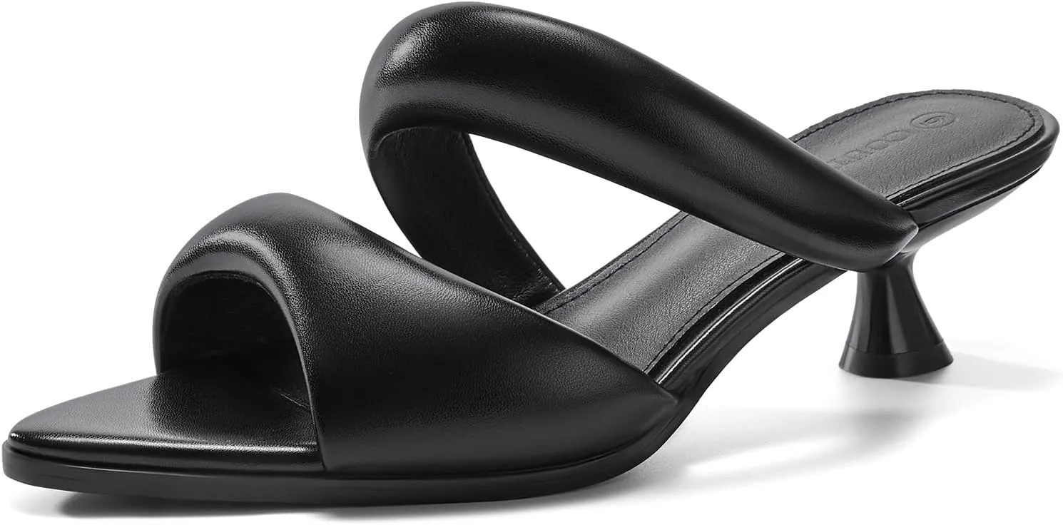 Coutgo Womens Kitten Heels Mules Pointed Open Toe Sandals Double Strap Slip on Prom Dress Shoes