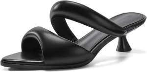 Coutgo Womens Kitten Heels Mules Pointed Open Toe Sandals Double Strap Slip on Prom Dress Shoes