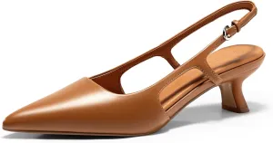 Coutgo Womens Slingback Kitten Heels Closed Pointed Toe Pumps Ankle Strap Work Dress Shoes