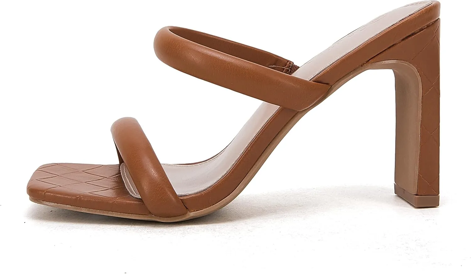 Coutgo Womens Square Open Toe Heeled Sandals Two Strap High Heel Backless Dress Slip On Mules