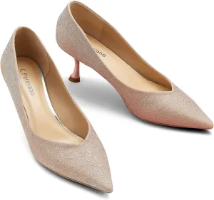 C.Paravano Pointy Heels Wedding Shoes Dressy Low Heel Work Casual Heels Flight Attendant Heels Pointed Toe Pumps for Office Wear and Casual Outfits (Size 5.5,Pink)