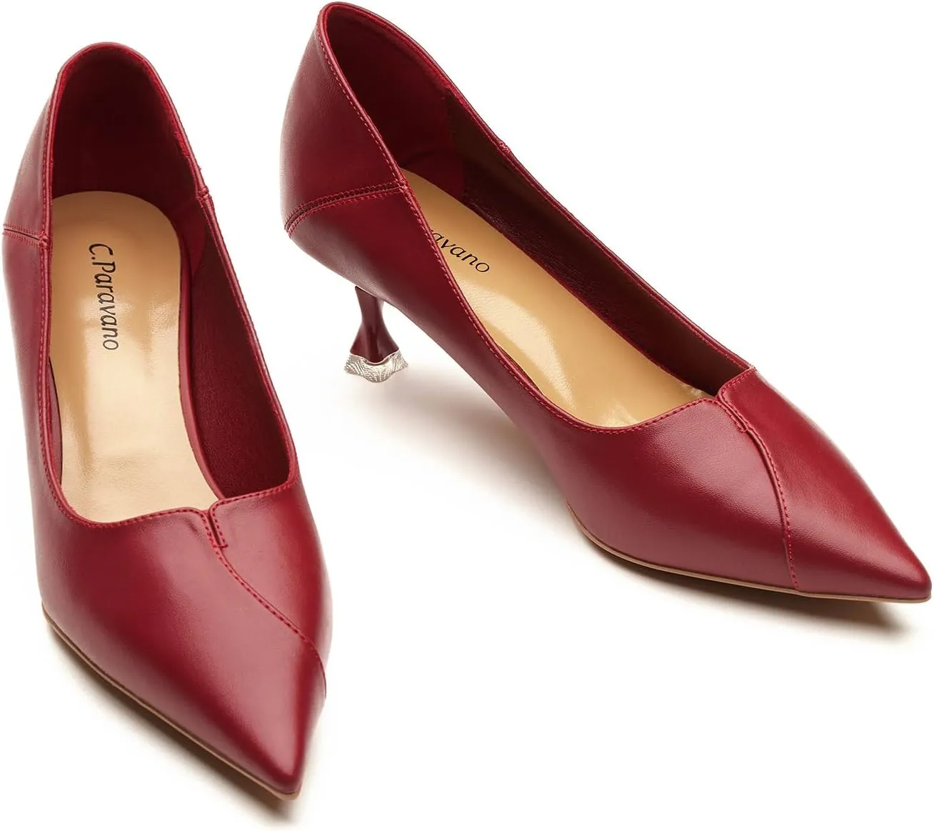 C.Paravano Pointy Kitten Heels Wedding Shoes Dressy Low Heel Work Casual Heels Flight Attendant Heels Mules Heels Women Pump for Office Wear