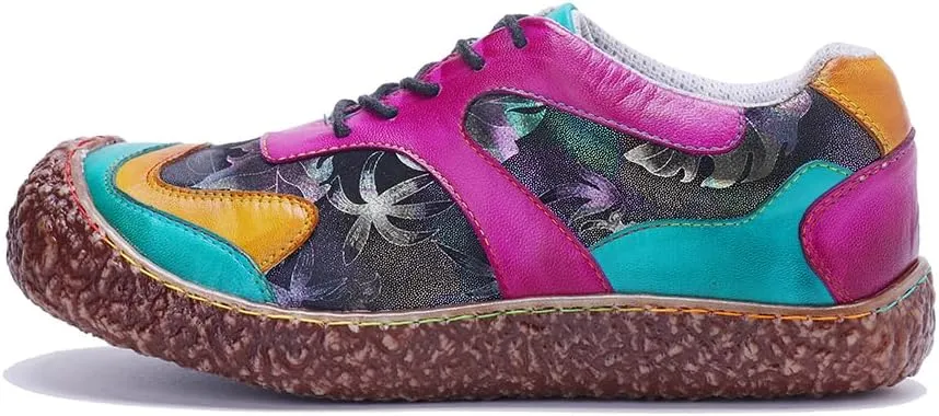CrazycatZ Women's Leather Oxford Shoes Perforated Lace up Wingtip Colorful