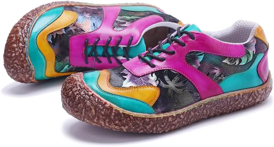 CrazycatZ Women's Leather Oxford Shoes Perforated Lace up Wingtip Colorful