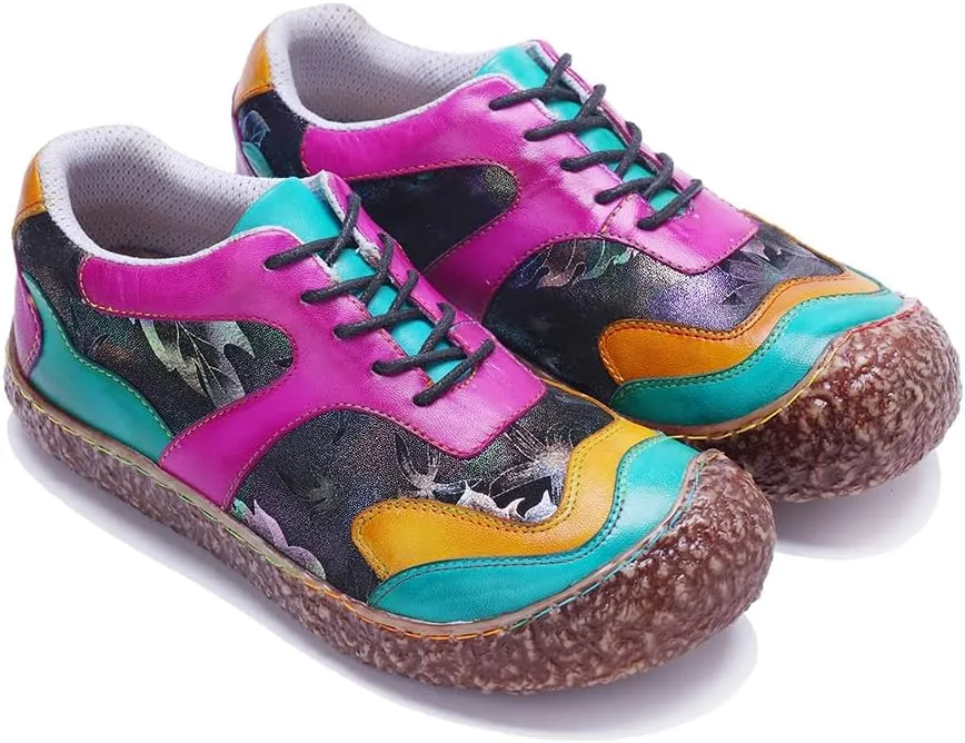 CrazycatZ Women's Leather Oxford Shoes Perforated Lace up Wingtip Colorful