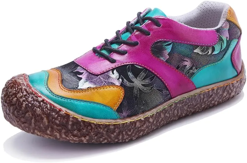 CrazycatZ Women's Leather Oxford Shoes Perforated Lace up Wingtip Colorful