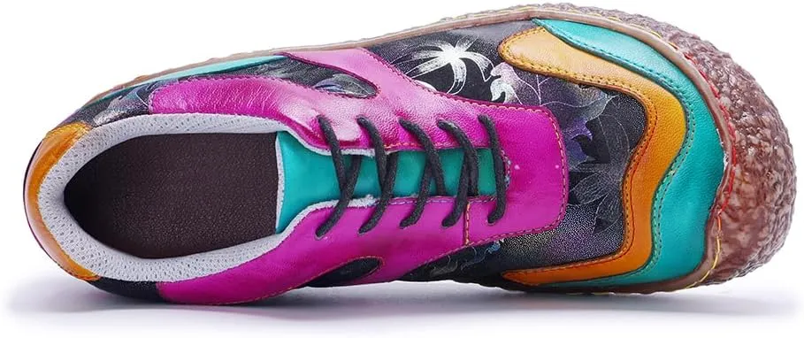 CrazycatZ Women's Leather Oxford Shoes Perforated Lace up Wingtip Colorful