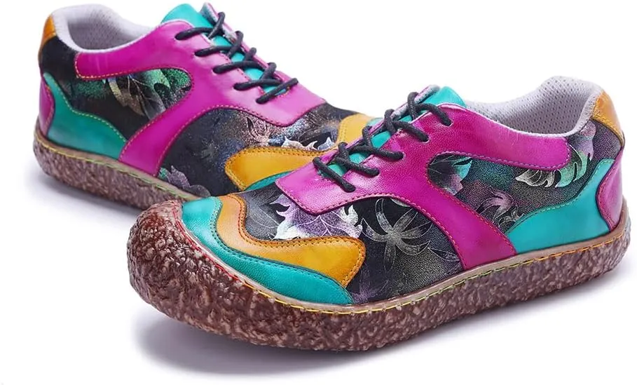 CrazycatZ Women's Leather Oxford Shoes Perforated Lace up Wingtip Colorful