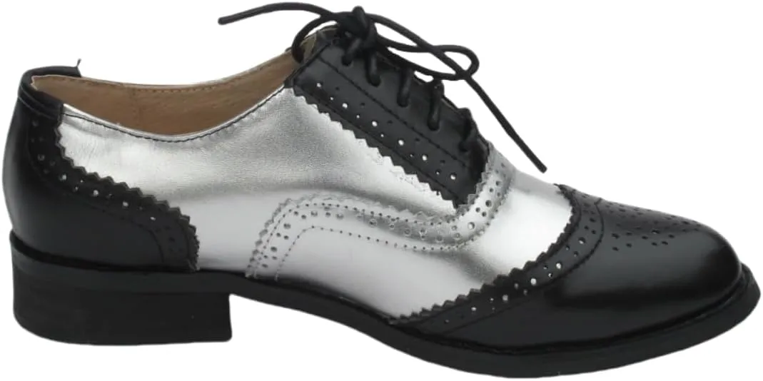 CrazycatZ Women's Leather Oxford Shoes Perforated Lace up Wingtip Colorful
