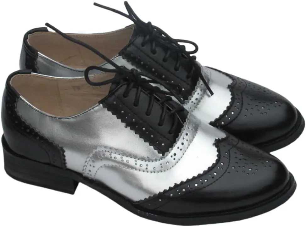 CrazycatZ Women's Leather Oxford Shoes Perforated Lace up Wingtip Colorful