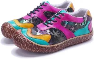 CrazycatZ Women's Leather Oxford Shoes Perforated Lace up Wingtip Colorful