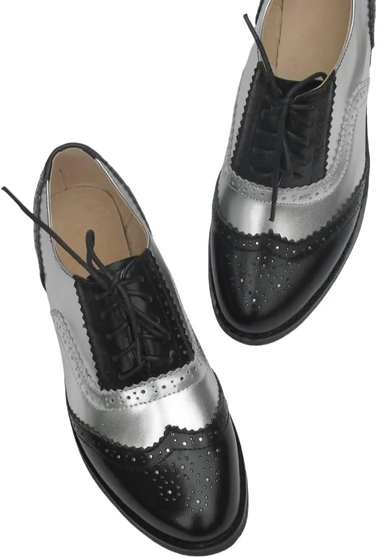 CrazycatZ Women's Leather Oxford Shoes Perforated Lace up Wingtip Colorful