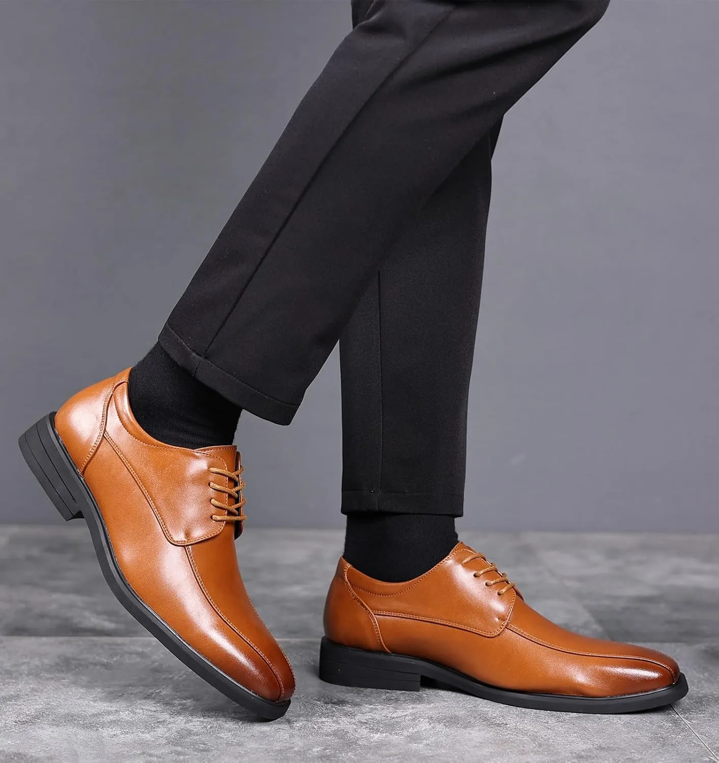 DADAWEN Men's Square Toe Business Dress Shoes Classic Lace Up Formal Oxford Shoes