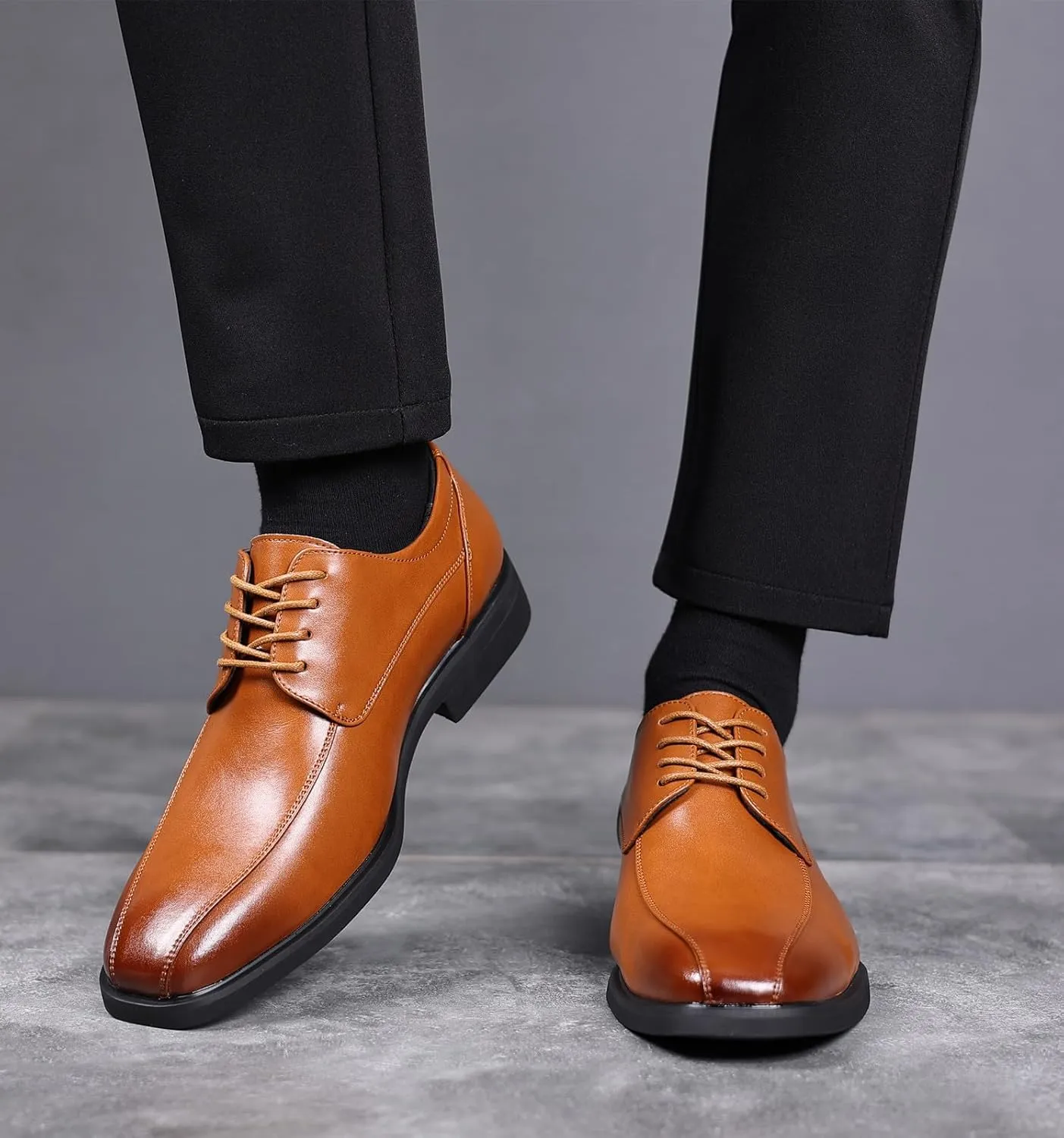 DADAWEN Men's Square Toe Business Dress Shoes Classic Lace Up Formal Oxford Shoes