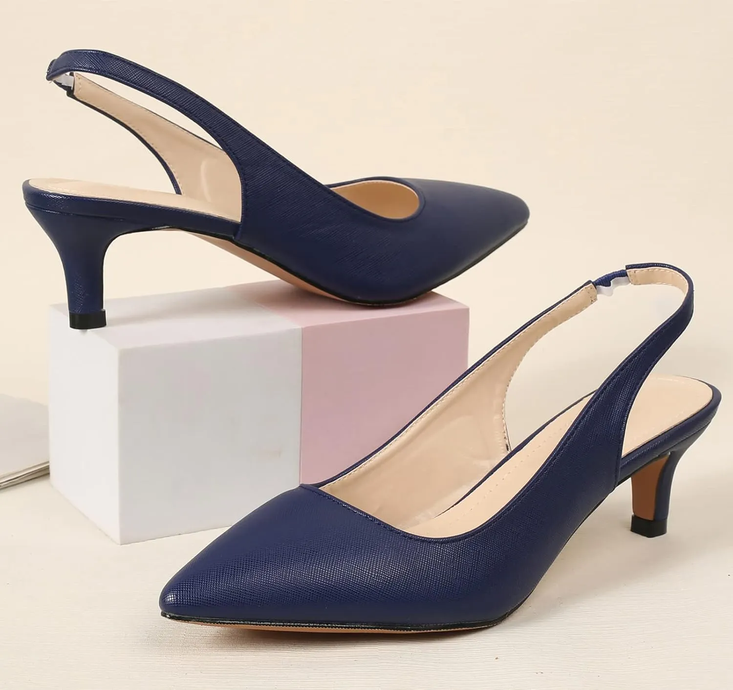 DADAWEN Women's Pointed Toe Slingback Kitten Heel Wedding Party Dress Pump Shoes